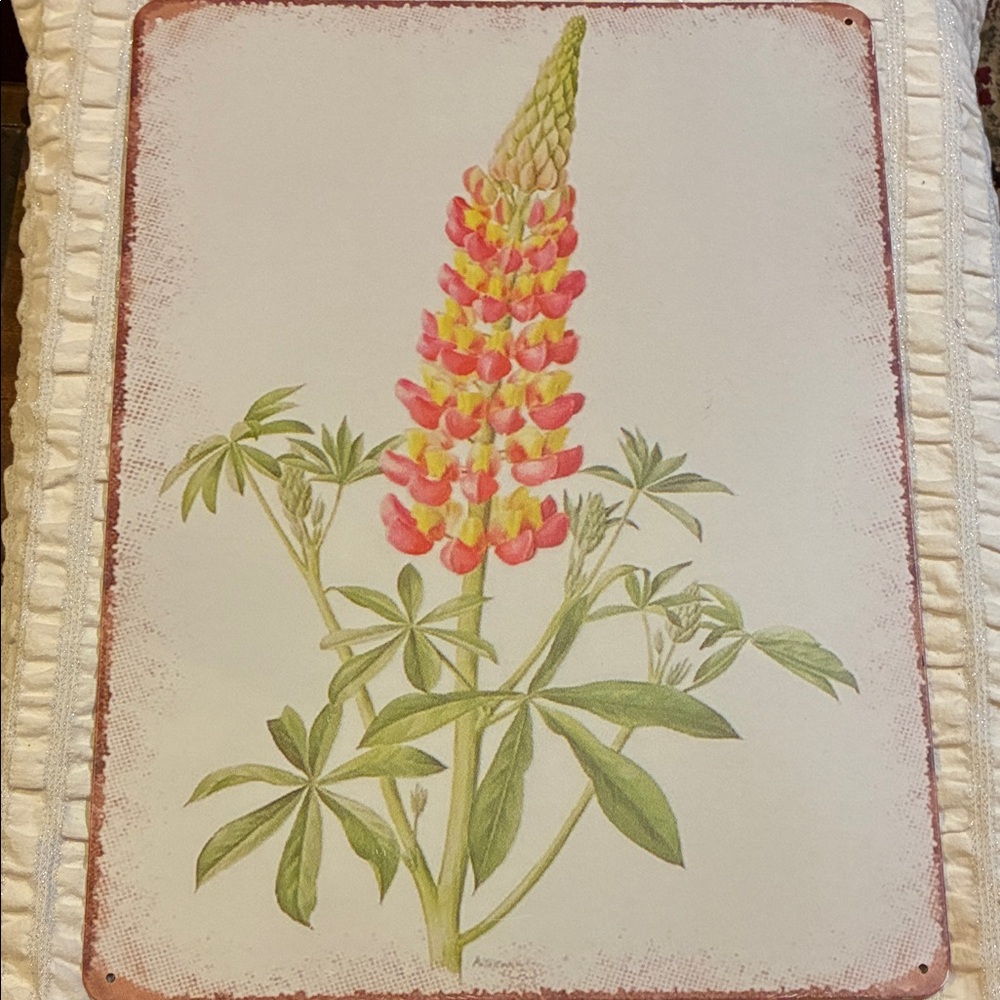Floral Wall Metal Sign With Pink and Green Accents-Brand New Without Tags